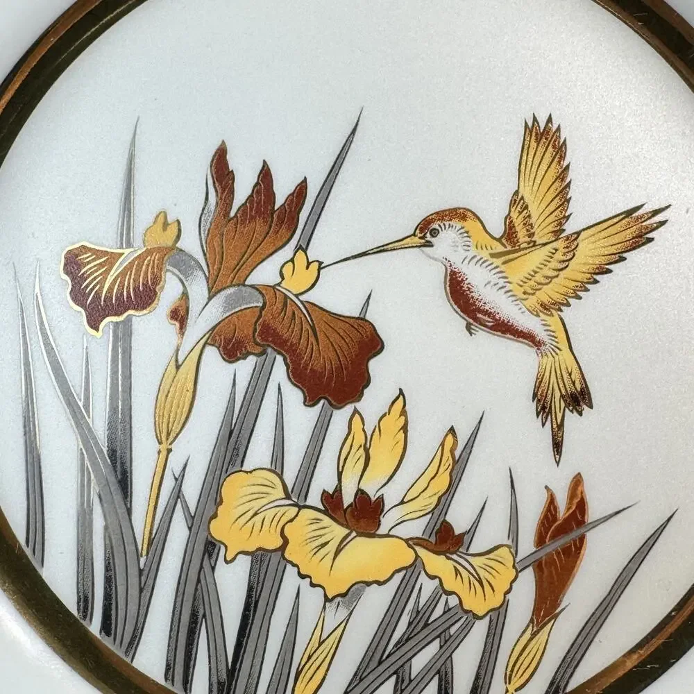 Vintage Japan Collector Plate Hummingbird Iris Flowers Gold Trim Decorative Dish